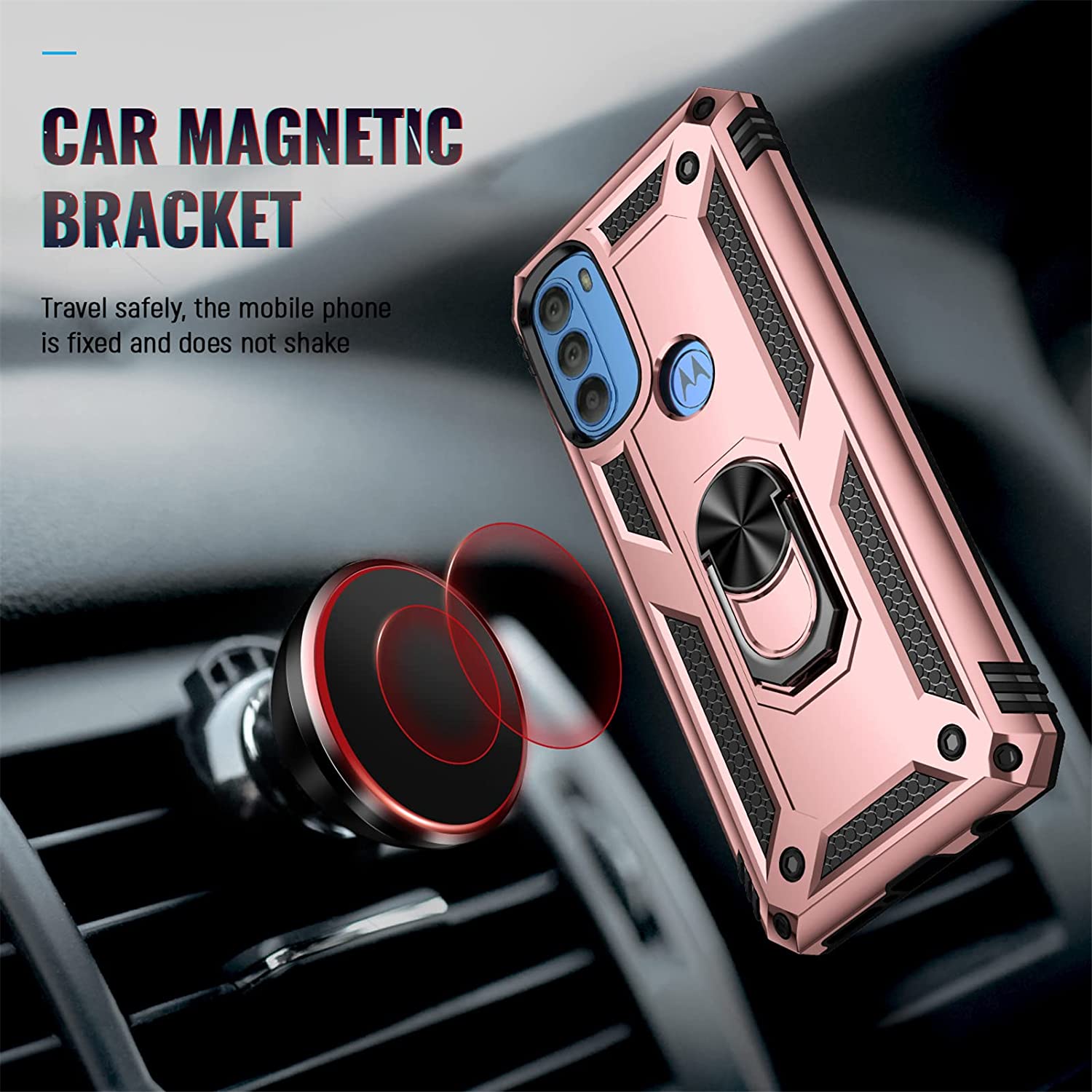 Protectores para celular  para Motorola  Moto G51 5G Funda reforzada con anillo v2 Rosa